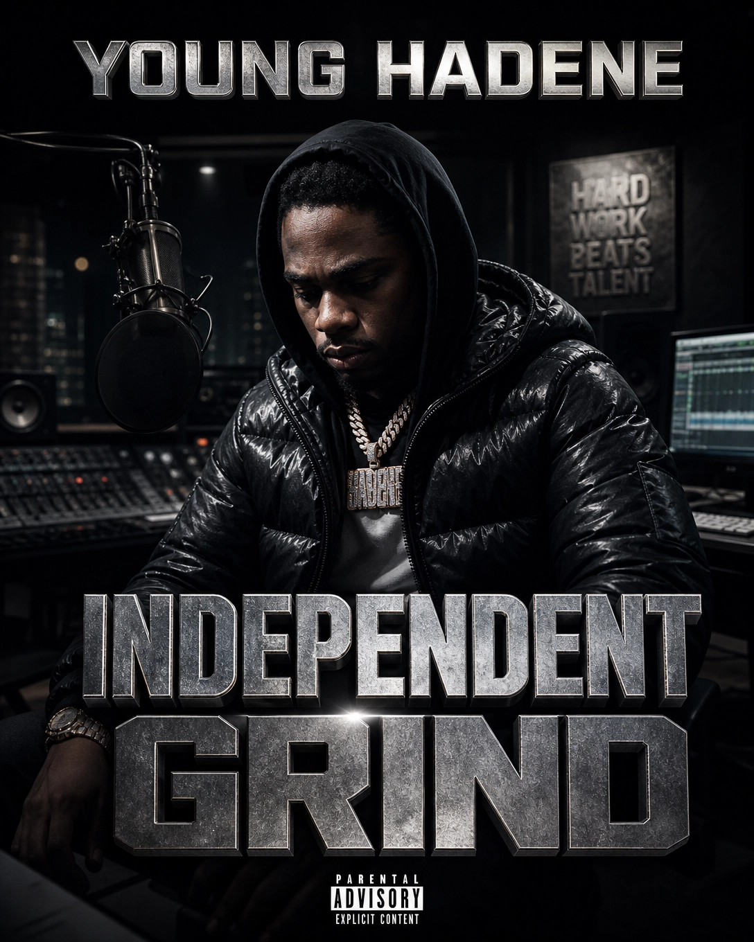 Young Hadene promo artwork — dark trap music visual with Toronto drill aesthetic